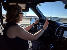 My wife driving the truck and a Ford F150 for the first time - she is a Chevy girl.