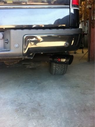 Heartthrob 4 inch exhaust with RBP 5 inch by 12 inch tip. Painted pipe black with high temp paint