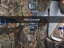 Ripped out the old stained and dirty stock carpet. Decided to go with some Mossy Oak carpet like fabric to replace it.