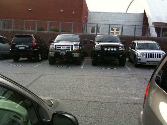 My truck next to a 2009 or '10 with I think a 4&quot; ranch or 6&quot; procomp. He has a wesin winch tray and warn winch. Don't know the guy. Was during baseball, only saw the truck during a series we were playing