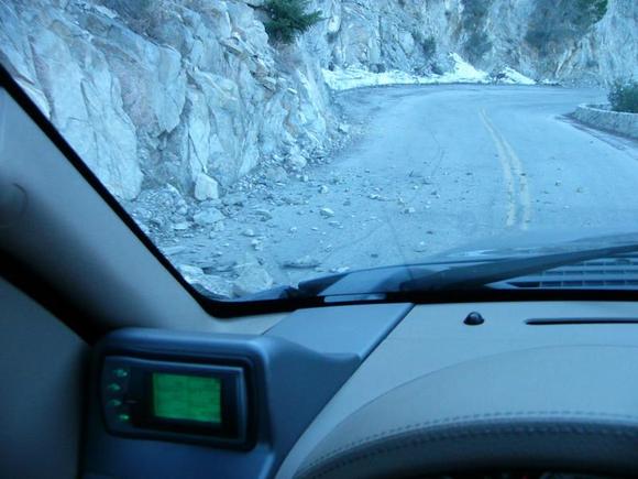 I was just coming up the road from the other direction when a pretty good size rock hit the ground right in front of me.  Here we are going back down the same way from Mt. Wilson.