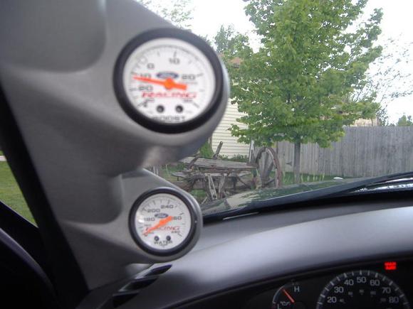 Boost/Water these were the gauges that were in the truck when I got it. The water temp was useless because it was for the intercooler in it never get's over 80 deg and the gauge starts @ 140 oh well 'll move it