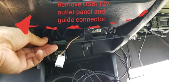 It might help to remove USB/12V outlet panel to help guide plug and drivers side connections. 