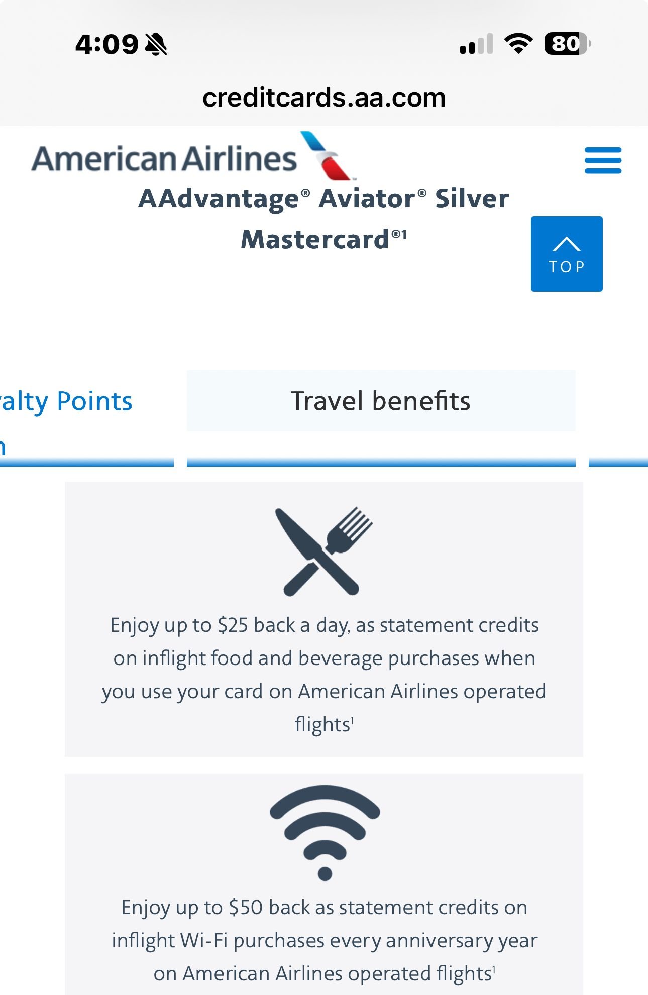Food and beverage credit is for inflight purchases only