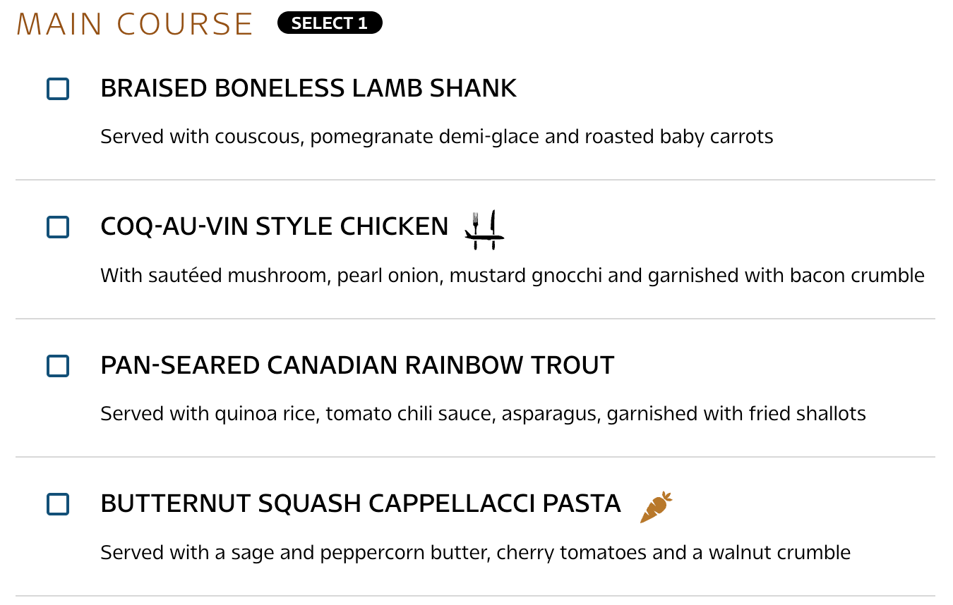 Upcoming menu, YYZ/CDG