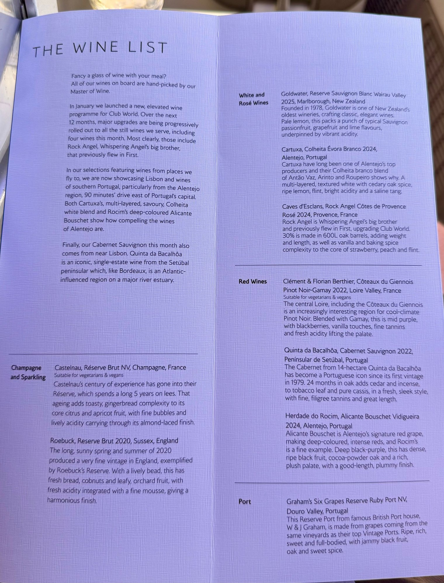 Wine list identical to outbound and also several other routes according to previous posts. 