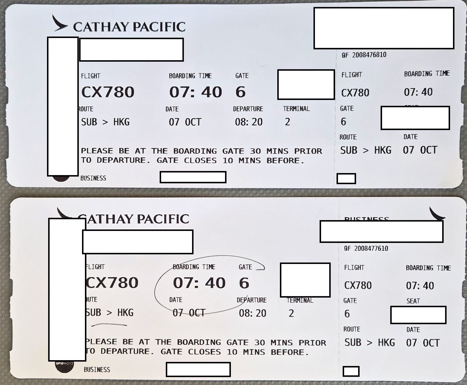 boarding pass showing QF ffn