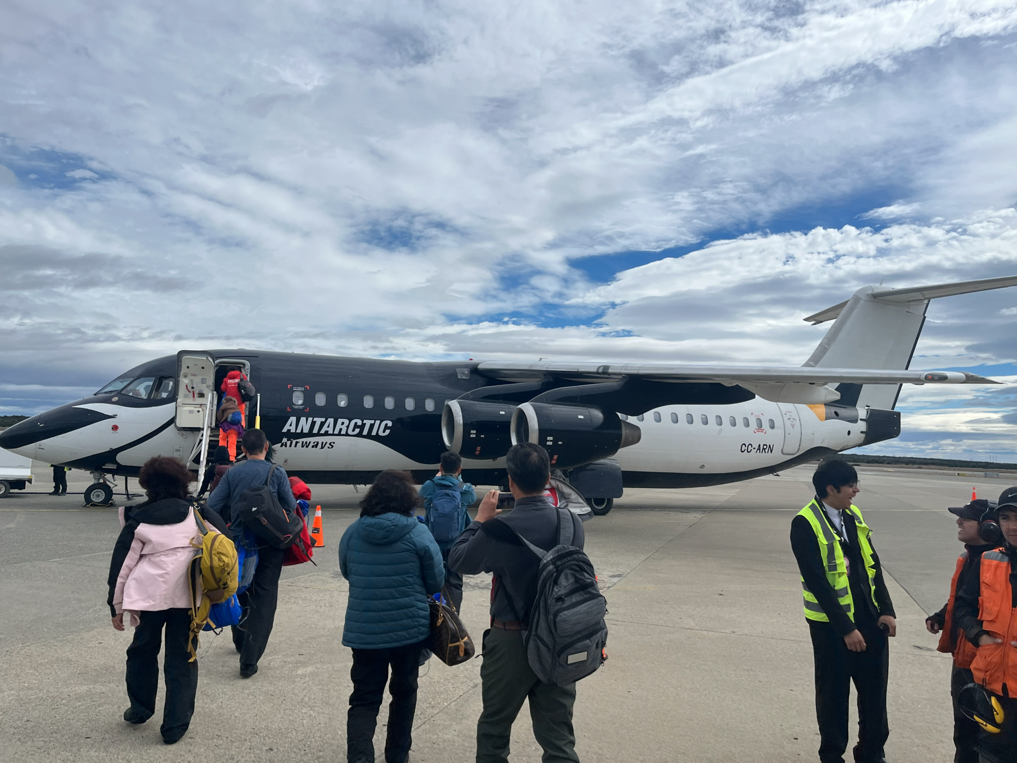 Very excitedly boarding the outbound in Punta Arenas