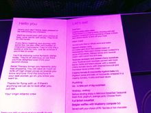 Economy class menu for VS461 LHR-JNB