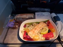 Salmon and Brown Rice Salad w Dancing Deer Cookie (other option was a Hot Beef and Cheese Panini)