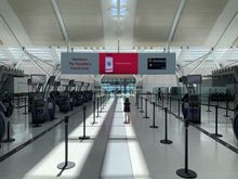 On Sunday afternoon we headed back to the airport. The check in area is of course, deserted. All of the active check-in desks were compressed into a single aisle.
