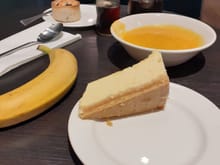 Some of the evening snacks ( soup was good) and cheesecake slice was large