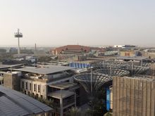Morning View towards the Garden in the Sky and the Korea Pavillion at Expo 2020 from the room balcony