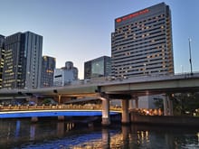 Prior to dinner I went for a walk around the block by the river outside the Conrad Osaka just after dusk. some beautiful city views as the lights come on. I loved how the blue and pink lights under the bridges are used