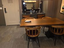 Fridge, no microwave. Single cup coffee maker like at Courtyard