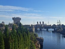 Looking towards the bridge, ss columbia and tower of terror