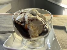 A solid sundae with hot fudge and whipped cream.  The ice cream was just right.  Not too hard or soft.