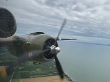 View back to the port (left side) Wright R2600-9 Cyclone engine