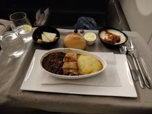 Swordfish with lentils and mashed potatoes onboard TK AMS-IST flight