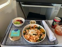 Korean poke bowl SLC-JFK; rice was too clumpy and hard but the rest was quite tasty. Dish is served cold