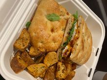 Breakfast sandwich with spicy ketchup; very good 