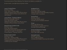 From the at your service team at the Ritz.  They’re inquiring with Patina about its availability and the possibility of using it for a whale shark encounter for us.  Some of these prices seem reasonable while others don’t make much sense.