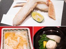 Male Snow Crab grilled over charcoal, Snow Crab Egg Custard, Snow Crab Dumpling