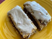 Today’s scones- triple cinnamon. King Arthur flour recipe. Kind of labor intensive but partner’s new  favorite (as was yesterday’s cream scones until today). : D. I didn’t pay close attention to the recipe at the end so I ended up with bars rather than triangles and more of an icing than a glaze.  Tasty nonetheless. 