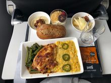 British roast chicken supreme, sweetcorn mash, Kale, green beans.