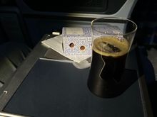 Mid flight snack, ‘broodje kroket’ with an espresso martini (interesting combination, I know)