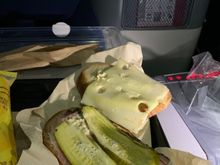 Sandwich tasted better than it looks! And dessert cake bar was quite good