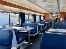 Physical-distancing in the Diner Car. 