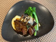 New Zealand lamb with eggplant , truffle mash and broccolini 
