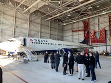 A 737 in for a bit of light lime maintenance in Seattle