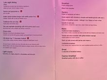 Menu - good variety given the ungodly 2 AM departure 