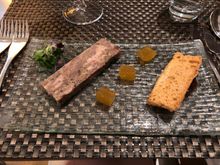 Cured venison and pork belly terrine with apricot jelly and baby herb salad