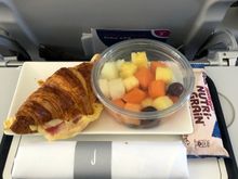 Breakfast - cheese and tomato croissant which was actually the cheese and ham. Served with a tea that tasted distinctly like coffee!! 