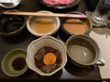 Well done onsen egg & beef appetiser 