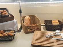A limited choice of breads and pastries.