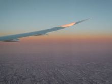 The pack ice breaking up over Hudson Bay. From AC850, YYC to LHR.
