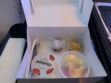 Breakfast box - yoghurt, fruit, tiny muffin and something else, I didn’t eat it.  