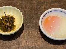 Pickled vegetables and onsen egg