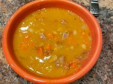 A bowl of navy bean with ham on a cold (46) Scottsdale evening. 