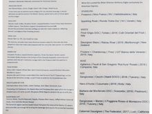 Cocktail and wine menus