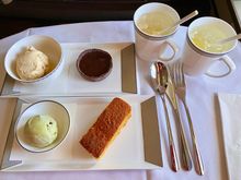 Honey & fig , pistachio ( from J ) ice creams .. orange cake & triple chocolate tart