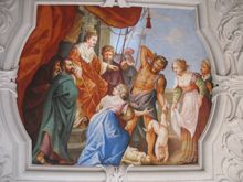 Judgment of Solomon. Pilgrimage church of Frauenberg in Styria (Austria), ceiling fresco in the rectory ("emperor's room"). Unknown 17th century (?) painter.
