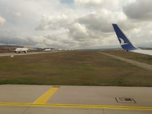 Taxiing at Sabiha Gökcen SAW airport, with Pegasus Airlines clearly visible behind us