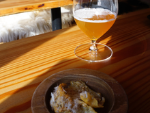 Flaked cod and chips, Raest Fisk beer