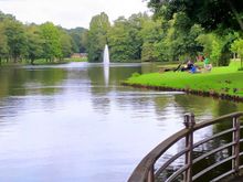 The Molenvijver lake in the town of Genk, in a pleasant park with cafés, restaurants and walkways