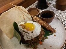 Nasi Goring with chicken Satay.